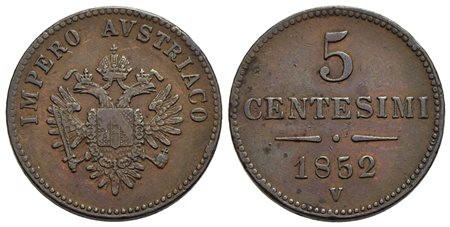 VENEZIA - Francesco Giuseppe I d'Asburgo-Lorena (1848-1866) - 5 Centesimi - 1852 - CU Pag. 259; Mont