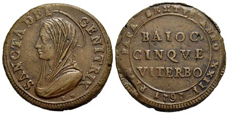 VITERBO - Pio VI (1775-1799) - Madonnina - 1797 - CU NC CNI 3; Munt. 424<br>BB+