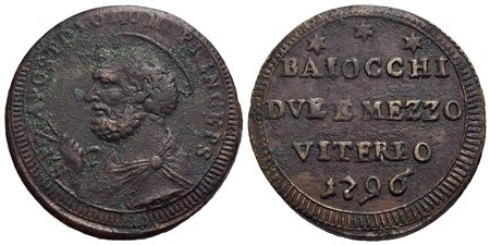 VITERBO - Pio VI (1775-1799) - Sampietrino - 1796 - CU R Ser. 675; Munt. 425<br>BB+