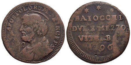 VITERBO - Pio VI (1775-1799) - Sampietrino - 1796 - CU R Ser. 678; Munt. 426<br>qBB