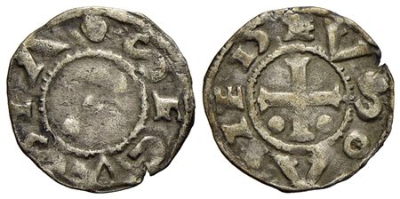 Amedeo III Conte (1103-1148) - Denaro secusino - (Susa) - Croce patente - R/ Tre bisanti in palo - (