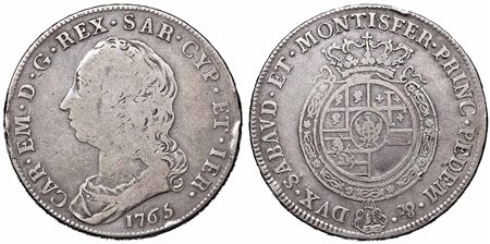 Carlo Emanuele III (1730-1773) - Scudo - 1765 - AG R Mont. 171 Colpetti<br>MB+/BB+