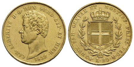 Carlo Alberto (1831-1849) - 20 Lire - 1832 T FERT - AU R Pag. 176a; Mont. 42<br>BB+/SPL