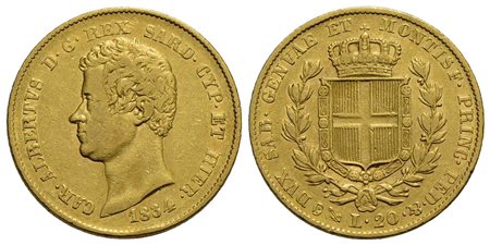 Carlo Alberto (1831-1849) - 20 Lire - 1834 G - AU Pag. 179; Mont. 50<br>BB/BB+