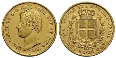 Carlo Alberto (1831-1849) - 20 Lire - 1842 G - AU Pag. 194; Mont. 66<br>qSPL/SPL+