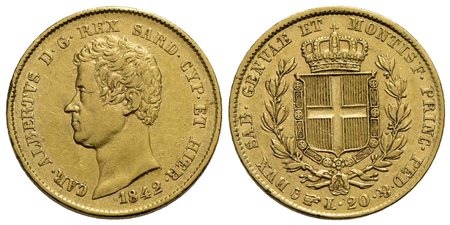 Carlo Alberto (1831-1849) - 20 Lire - 1842 T - AU R Pag. 195; Mont. 65<br>BB+/qSPL