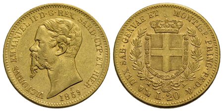 Vittorio Emanuele II (1849-1861) - 20 Lire - 1859 G - AU Pag. 354; Mont. 23<br>qSPL/SPL