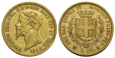 Vittorio Emanuele II (1849-1861) - 20 Lire - 1860 M - AU R Pag. 357; Mont. 24<br>qSPL