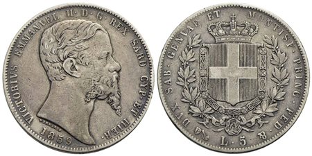 Vittorio Emanuele II (1849-1861) - 5 Lire - 1859 G - AG R Pag. 387; Mont. 59<br>bel BB