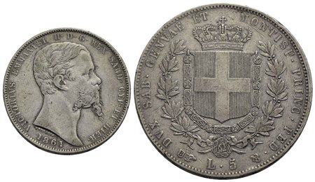 Vittorio Emanuele II (1849-1861) - 5 Lire - 1861 T - AG RR Pag. 390; Mont. 61<br>BB+