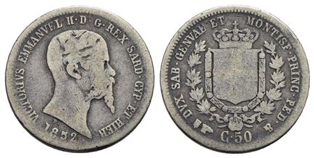 Vittorio Emanuele II (1849-1861) - 50 Centesimi - 1852 T - AG R Pag. 420; Mont. 93<br>MB