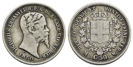 Vittorio Emanuele II (1849-1861) - 50 Centesimi - 1860 M - AG Pag. 427; Mont. 102<br>qBB