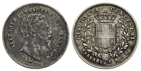 Vittorio Emanuele II Re eletto (1859-1861) - 50 Centesimi - 1860 F - AG Pag. 443; Mont. 120 Patina s