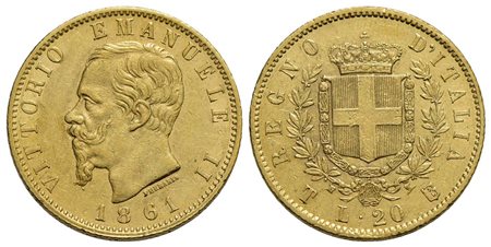 Vittorio Emanuele II Re d'Italia (1861-1878) - 20 Lire - 1861 T - AU R Pag. 455; Mont. 131<br>qSPL