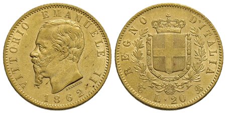 Vittorio Emanuele II Re d'Italia (1861-1878) - 20 Lire - 1862 T - AU Pag. 456; Mont. 132<br>SPL+/qFD