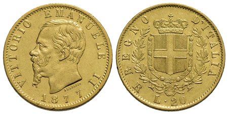 Vittorio Emanuele II Re d'Italia (1861-1878) - 20 Lire - 1877 R - AU Pag. 474; Mont. 151 Segnettini<