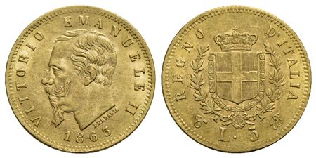 Vittorio Emanuele II Re d'Italia (1861-1878) - 5 Lire - 1863 T - AU R Pag. 479; Mont. 159<br>SPL/SPL