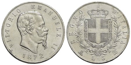 Vittorio Emanuele II Re d'Italia (1861-1878) - 5 Lire - 1872 M - AG Pag. 494; Mont. 177 Segnetti di 