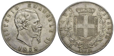 Vittorio Emanuele II Re d'Italia (1861-1878) - 5 Lire - 1878 R - AG Pag. 503; Mont. 191 Due colpetti