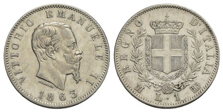 Vittorio Emanuele II Re d'Italia (1861-1878) - Lira - 1863 M Stemma - AG Pag. 514; Mont. 204<br>BB-S