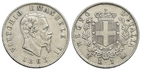 Vittorio Emanuele II Re d'Italia (1861-1878) - Lira - 1863 T Stemma - AG NC Pag. 515; Mont. 203<br>S