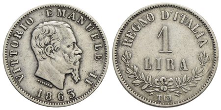 Vittorio Emanuele II Re d'Italia (1861-1878) - Lira - 1863 T Valore - AG RRR Pag. 517; Mont. 207 Con