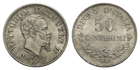 Vittorio Emanuele II Re d'Italia (1861-1878) - 50 Centesimi - 1866 M Valore - AG R Pag. 530; Mont. 2