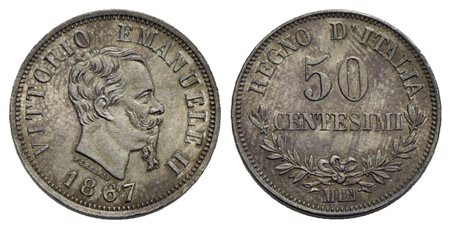 Vittorio Emanuele II Re d'Italia (1861-1878) - 50 Centesimi - 1867 M Valore - AG Pag. 531; Mont. 221