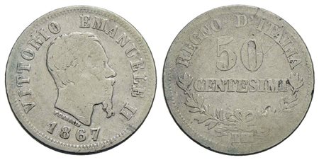 Vittorio Emanuele II Re d'Italia (1861-1878) - 50 Centesimi - 1867 T Valore - AG RR Pag. 533; Mont. 