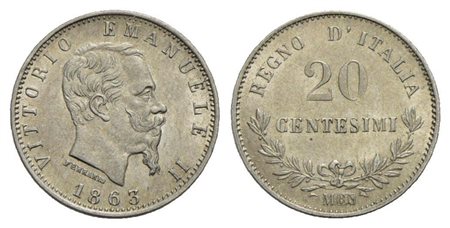 Vittorio Emanuele II Re d'Italia (1861-1878) - 20 Centesimi - 1863 M Valore - AG Pag. 535; Mont. 226