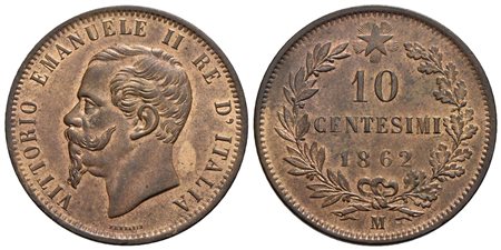 Vittorio Emanuele II Re d'Italia (1861-1878) - 10 Centesimi - 1862 M - CU Pag. 538; Mont. 229 Rame r