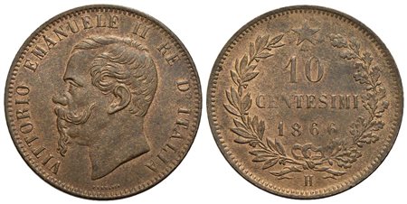 Vittorio Emanuele II Re d'Italia (1861-1878) - 10 Centesimi - 1866 H - CU Pag. 544; Mont. 237 Rame r