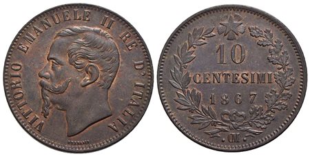 Vittorio Emanuele II Re d'Italia (1861-1878) - 10 Centesimi - 1867 .OM. - CU Pag. 550a; Mont. 243 Ra