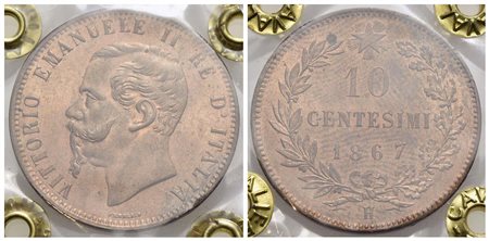 Vittorio Emanuele II Re d'Italia (1861-1878) - 10 Centesimi - 1867 H - CU Pag. 549; Mont. 245 Rame r