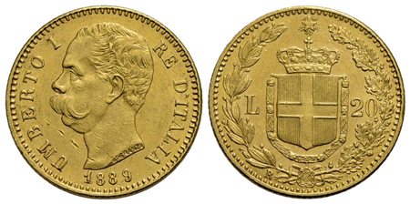 Umberto I (1878-1900) - 20 Lire - 1889 - AU R Pag. 584; Mont. 24 Segnetti al D/<br>qFDC