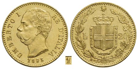 Umberto I (1878-1900) - 20 Lire - 1893 - AU RR Pag. manca; Mont. 30 1 ribattuto<br>qFDC