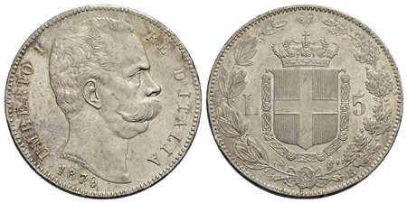 Umberto I (1878-1900) - 5 Lire - 1879 - AG Pag. 590; Mont. 33<br>qFDC/FDC