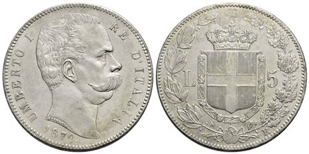 Umberto I (1878-1900) - 5 Lire - 1879 - AG Pag. 590; Mont. 33<br>bello SPL