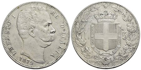 Umberto I (1878-1900) - 5 Lire - 1879 - AG Pag. 590; Mont. 33 Tracce di pulizia<br>BB-SPL