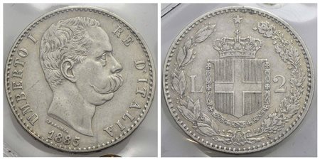 Umberto I (1878-1900) - 2 Lire - 1885 - AG R Pag. 595; Mont. 40 Periziata Ranieri<br>BB+