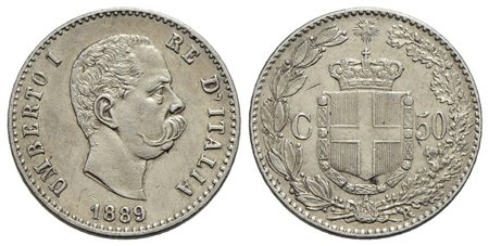 Umberto I (1878-1900) - 50 Centesimi - 1889 - AG R Pag. 608; Mont. 55 Segnetto<br>SPL-FDC