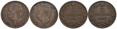 Umberto I (1878-1900) - 5 Centesimi - 1895 - CU R Pag. 617; Mont. 65 assieme a 1896 - Lotto di due m