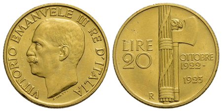 Vittorio Emanuele III (1900-1943) - 20 Lire - 1923 Fascetto - AU R Pag. 670; Mont. 55 Segnetti<br>SP