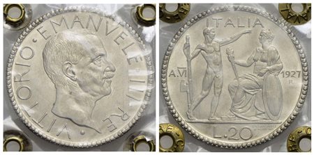 Vittorio Emanuele III (1900-1943) - 20 Lire - 1927 A VI Littore - AG Pag. 672; Mont. 65 Periziata Ca