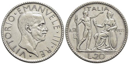 Vittorio Emanuele III (1900-1943) - 20 Lire - 1927 A VI Littore - AG Pag. 672; Mont. 65<br>SPL