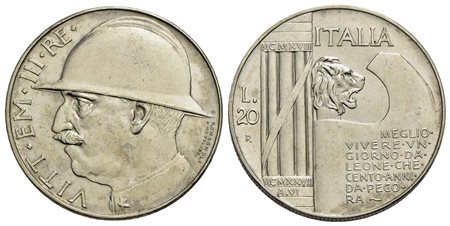 Vittorio Emanuele III (1900-1943) - 20 Lire - 1928 Elmetto - AG NC Pag. 680; Mont. 76<br>SPL-FDC