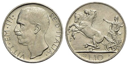 Vittorio Emanuele III (1900-1943) - 10 Lire - 1927 ** Biga - AG Pag. 692a; Mont. 90<br>qFDC