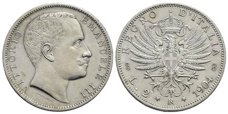 Vittorio Emanuele III (1900-1943) - 2 Lire - 1904 Aquila - AG RR Pag. 728; Mont. 143<br>qSPL/SPL+