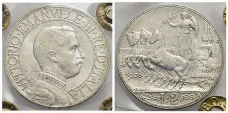 Vittorio Emanuele III (1900-1943) - 2 Lire - 1908 Quadriga veloce - AG Pag. 732; Mont. 147 Periziata