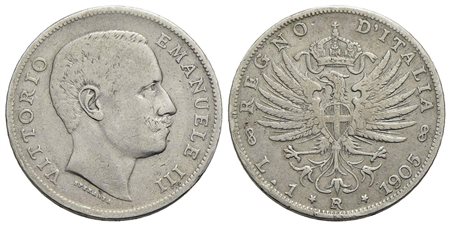 Vittorio Emanuele III (1900-1943) - Lira - 1905 Aquila - AG RR Pag. 765; Mont. 190 Colpettini al bor